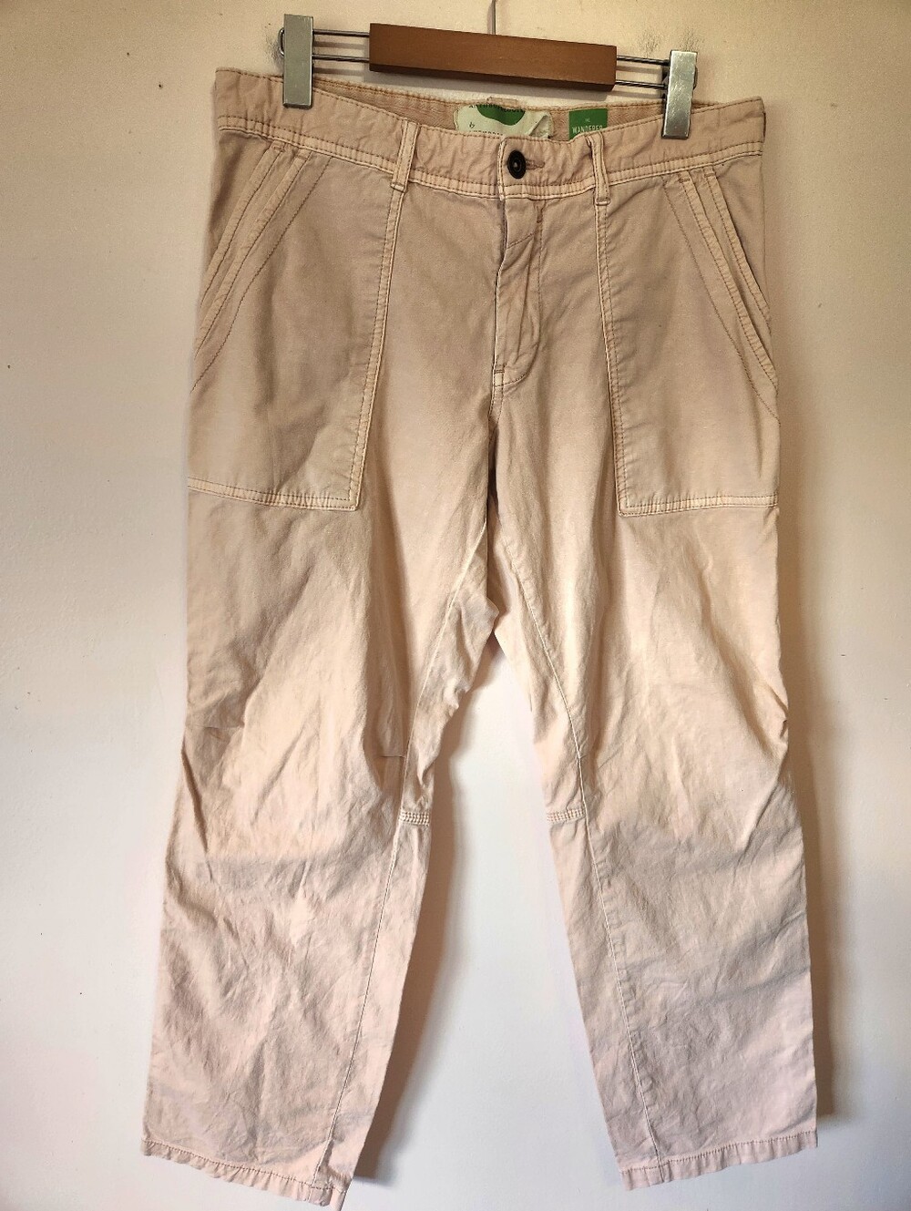 Anthropologie The Wanderer Light Pink Cotton Linen Utility Cargo Tapered Pants
